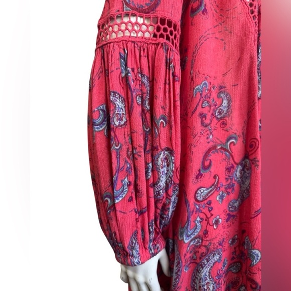 FREE PEOPLE Boho Paisley Flowy Top/Dress Peasant Sleeves - Rayon - Womens Small - Picture 13 of 15